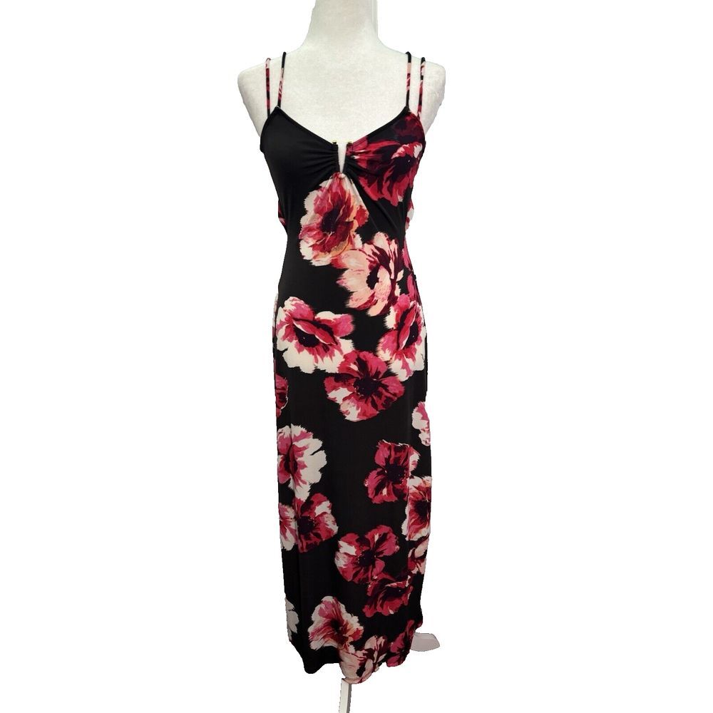 Vintage Charlotte Russe Dress Women Small Black 90s Y2K Romantic Floral Prom USA